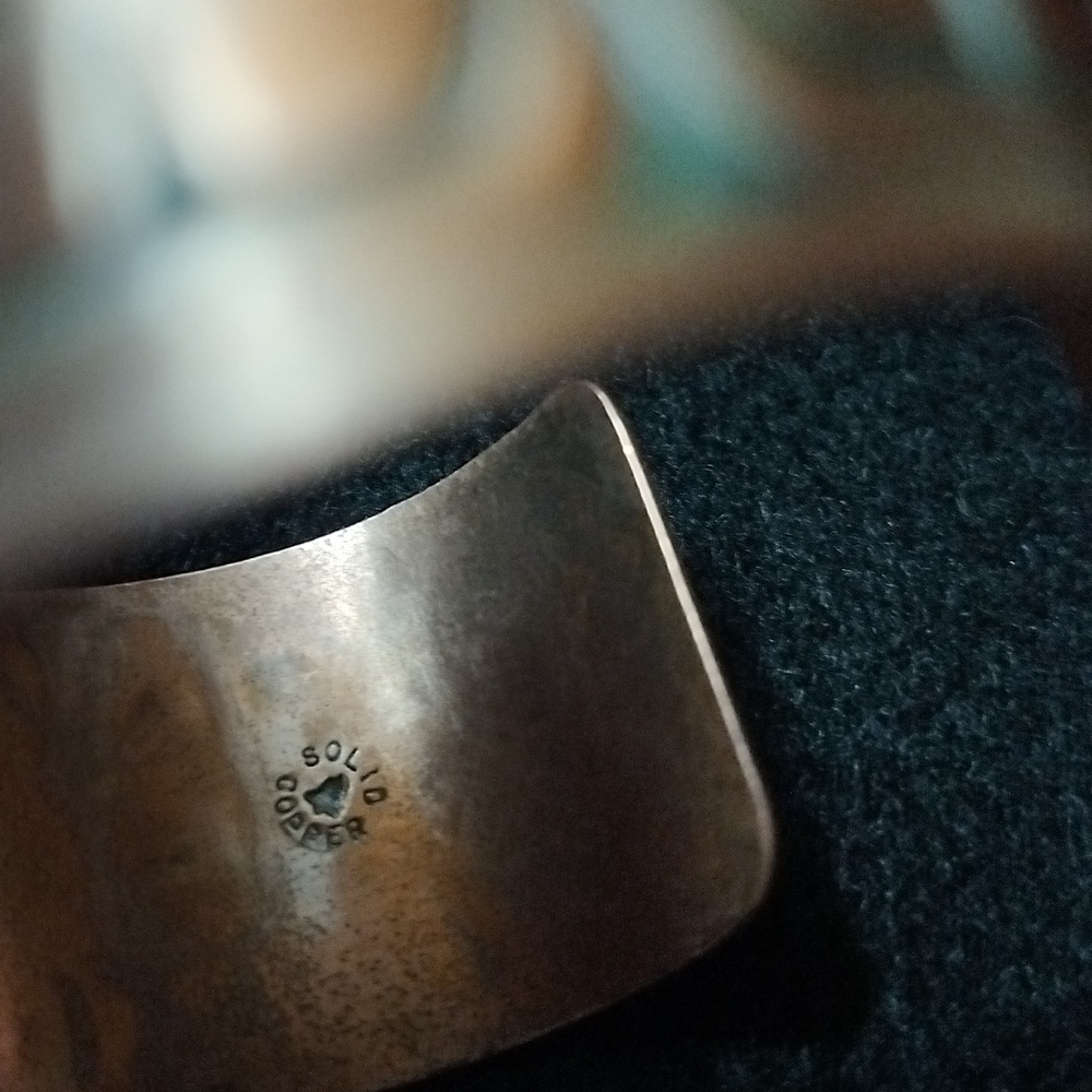 Native Aztec Pure Copper Signed Cuff Vintage Brac… - image 3